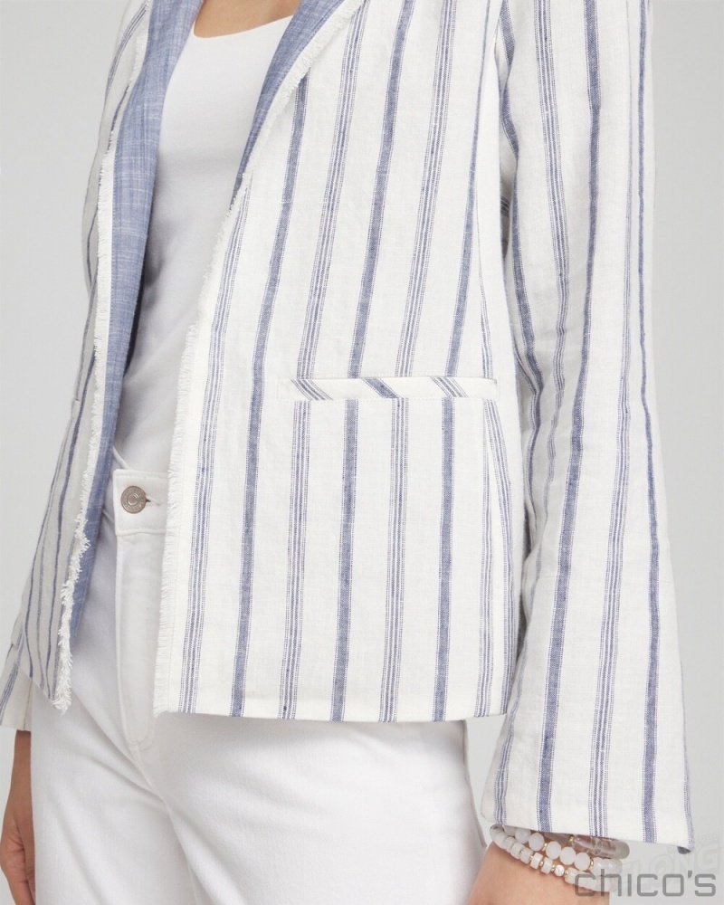 Chico's Stripe Linen Frayed Jacket Jackets & Coats Alabaster | 524-EPDCRL