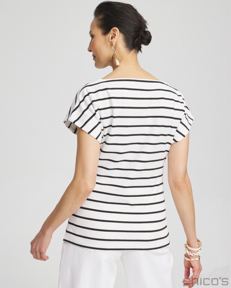 Chico's Stripe Modern Cap Sleeve Tee Tees & Tanks Alabaster | 493-RCWZYX