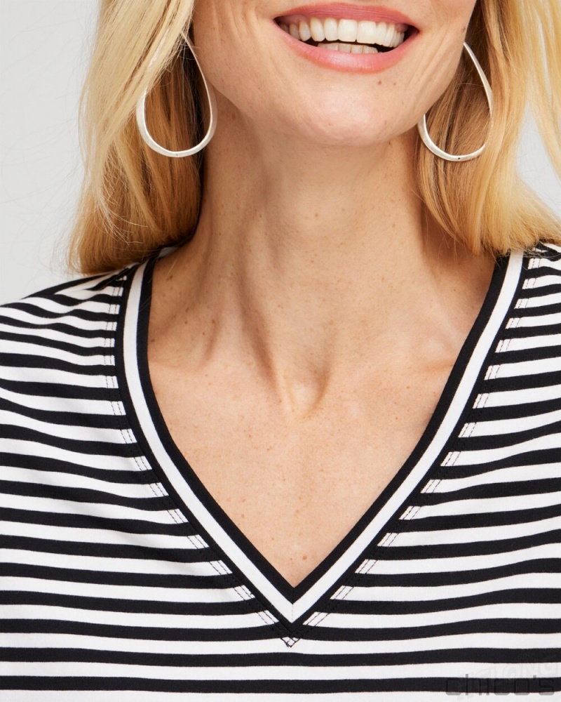 Chico's Stripe Perfect Elbow Sleeve Tee Tops Alabaster | 317-LRAIWT