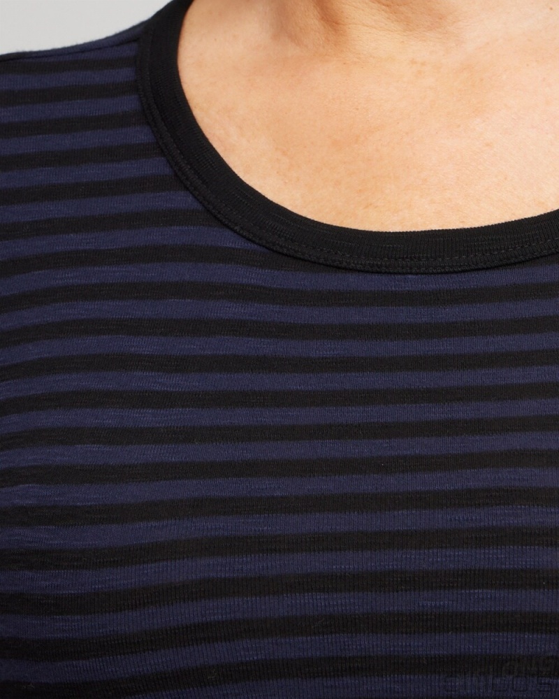 Chico's Stripe Ribbed Layering Tee Tees & Tanks Classic Navy | 796-EVQXSP