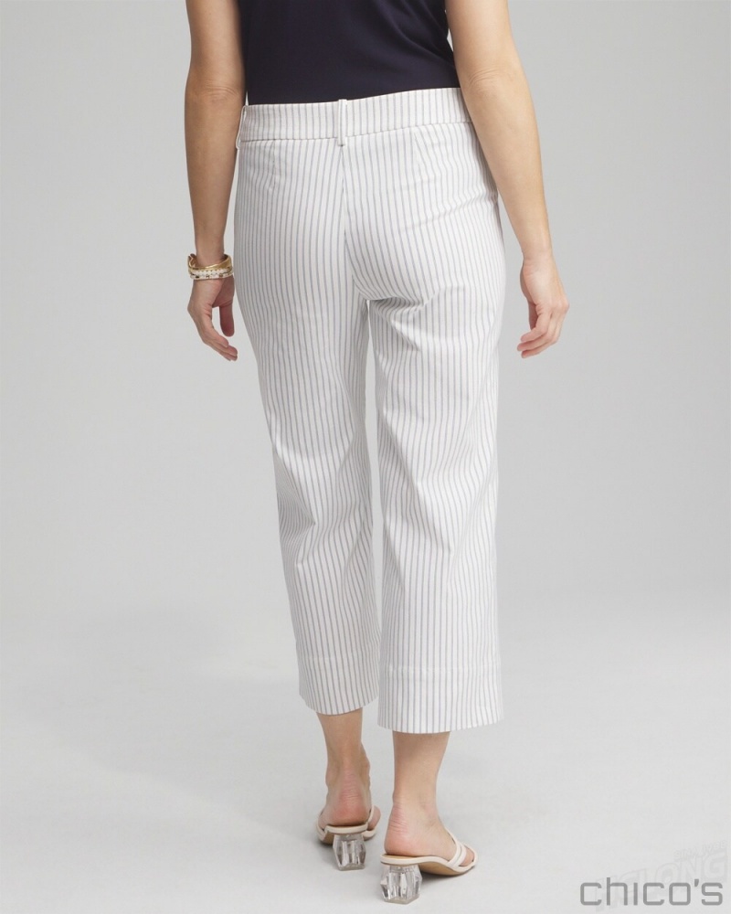 Chico's Stripe Trapunto Cropped Pants Pants Alabaster/Blue | 086-YLFIDB