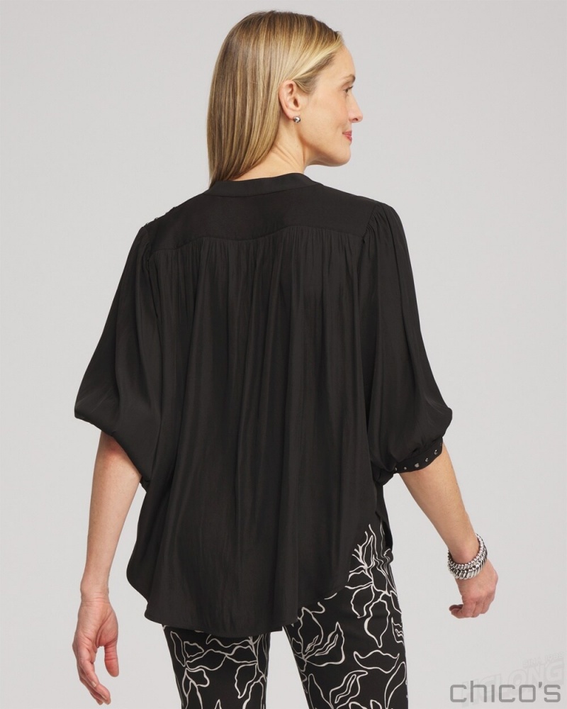 Chico's Stud Trim Top Blouses & Shirts Black | 697-TYXCHN