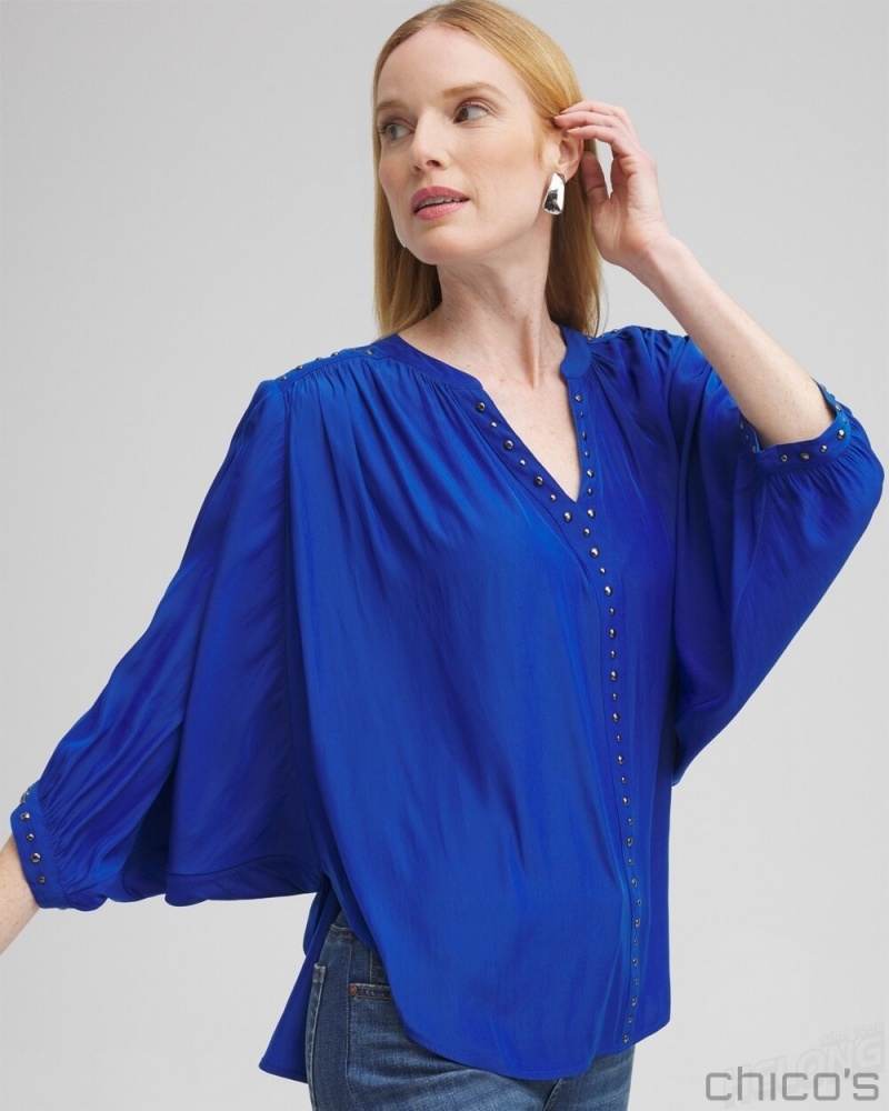 Chico's Stud Trim Top Blouses & Shirts Intense Azure | 834-XNKHMA