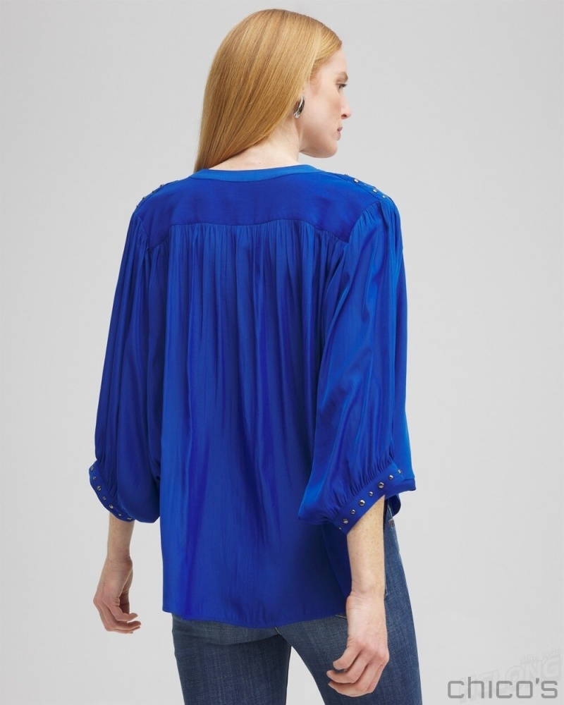 Chico's Stud Trim Top Blouses & Shirts Intense Azure | 834-XNKHMA