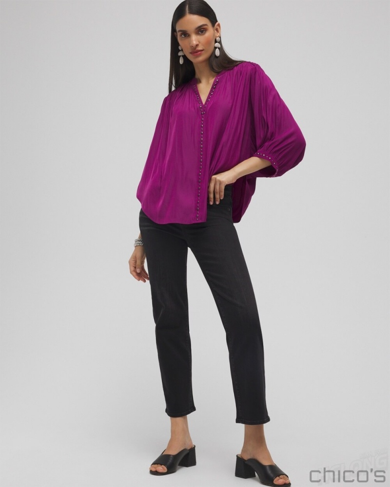 Chico's Stud Trim Top Tops Fresh Plum | 851-ELISKZ