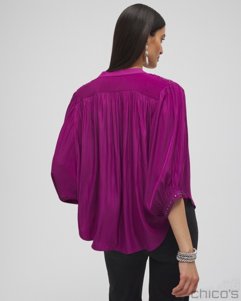 Chico's Stud Trim Top Tops Fresh Plum | 851-ELISKZ