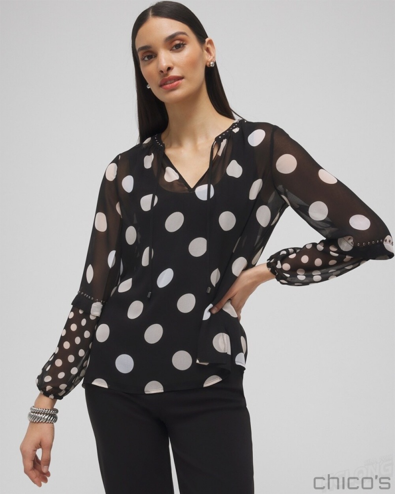 Chico's Studded Polka Dot Blouse Blouses & Shirts Black | 481-VWBRXC