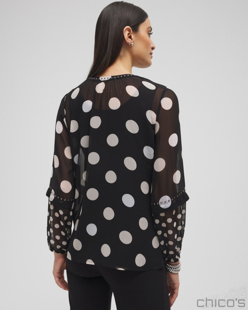 Chico's Studded Polka Dot Blouse Blouses & Shirts Black | 481-VWBRXC