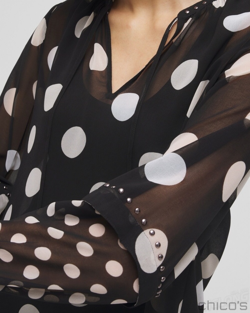 Chico's Studded Polka Dot Blouse Blouses & Shirts Black | 481-VWBRXC