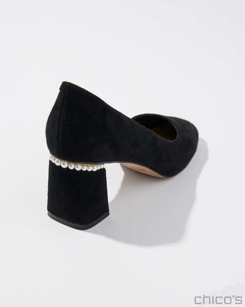 Chico's Suede Faux Pearl Heels Shoes Black | 149-GCXWIT