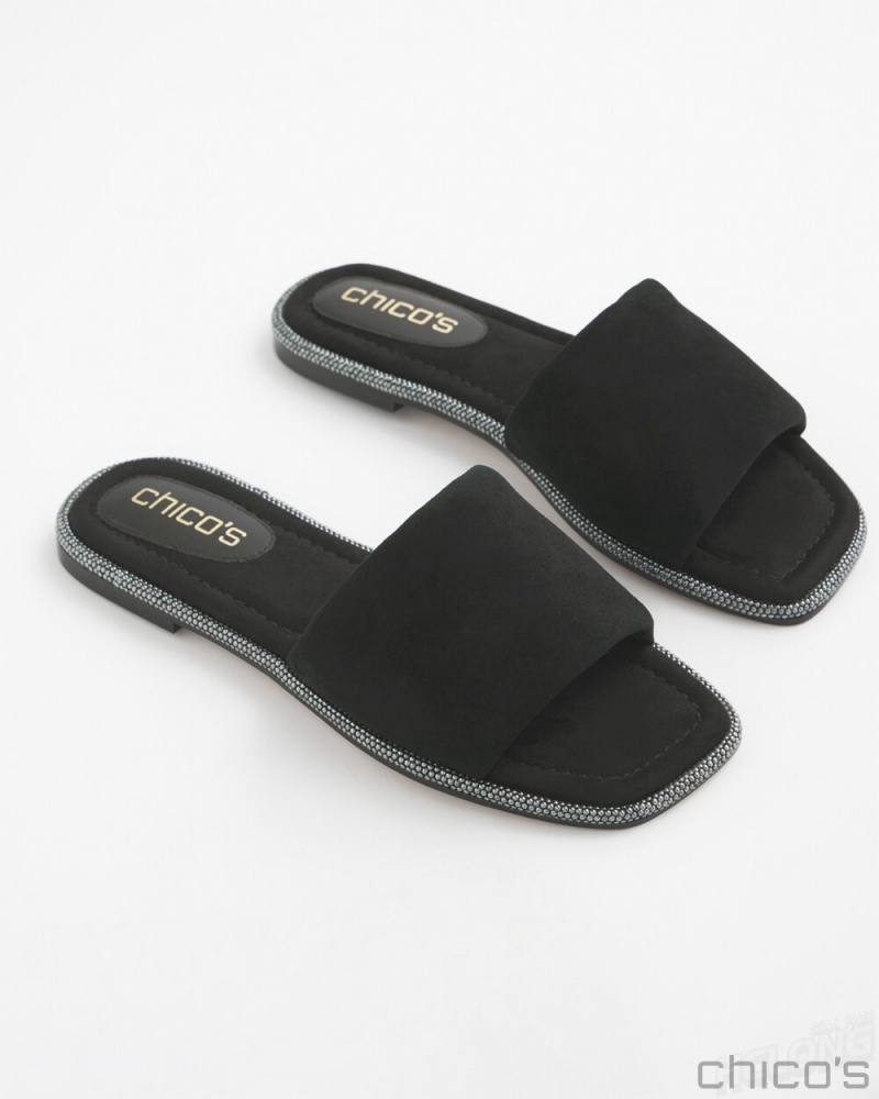 Chico's Suede Slides Shoes Black | 158-BJCKDG