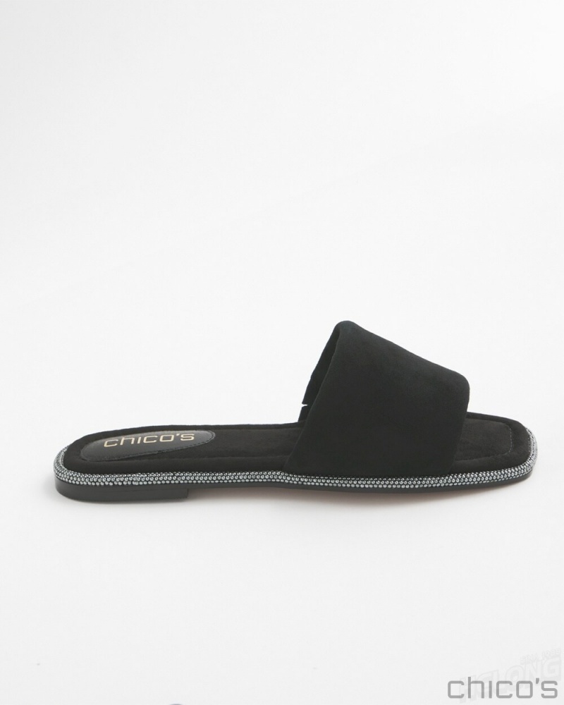 Chico's Suede Slides Shoes Black | 158-BJCKDG