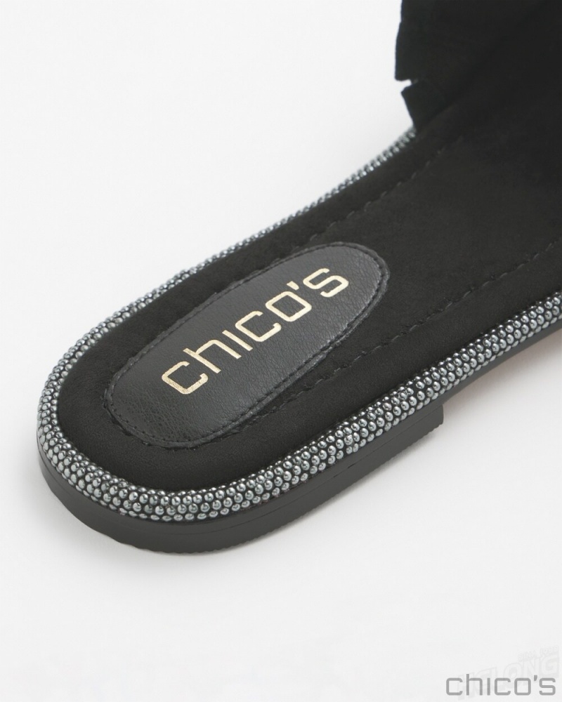 Chico's Suede Slides Shoes Black | 158-BJCKDG