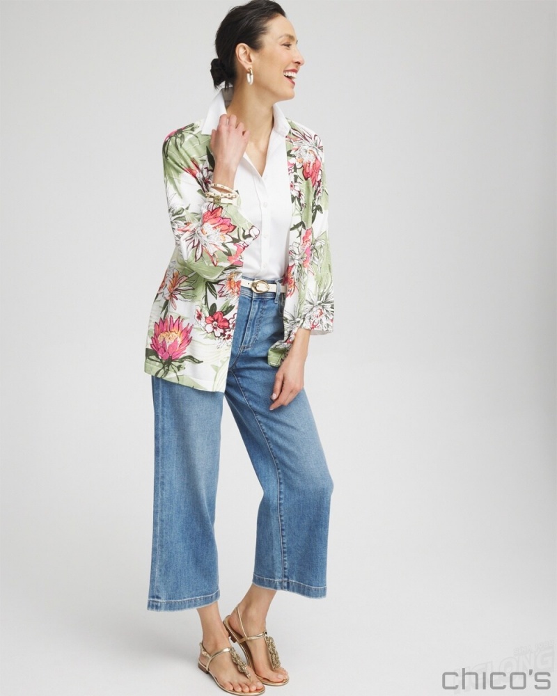 Chico's Summer Romance Floral Cardigan Sweaters Alabaster | 593-RNMAVG