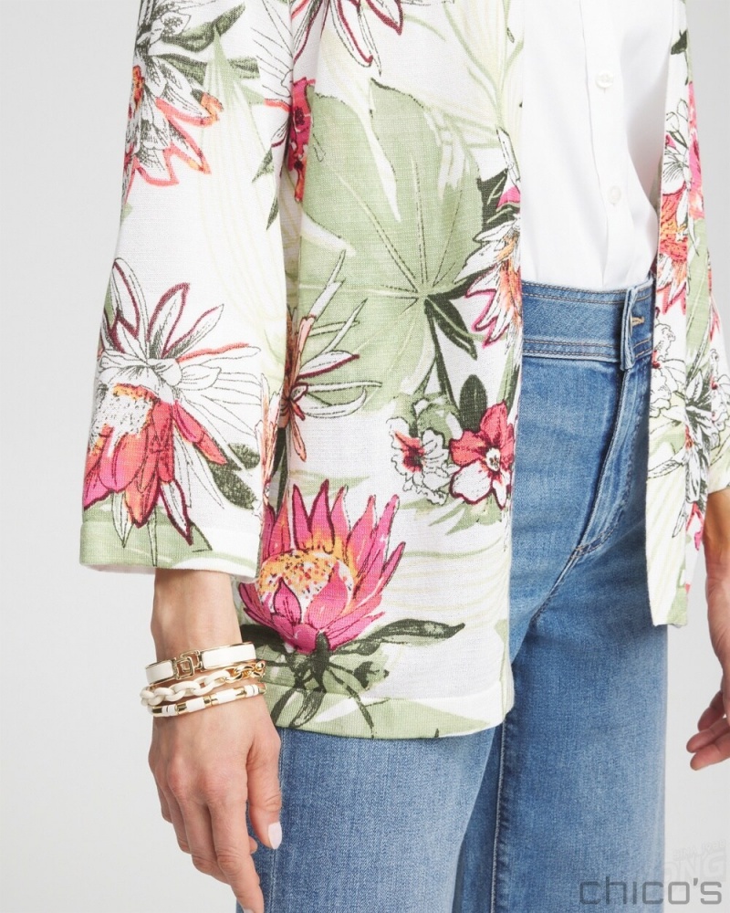 Chico's Summer Romance Floral Cardigan Sweaters Alabaster | 593-RNMAVG