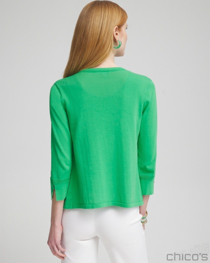 Chico's Summer Romance Short Cardigan Tops GRASSY GREEN | 783-RHMYAF