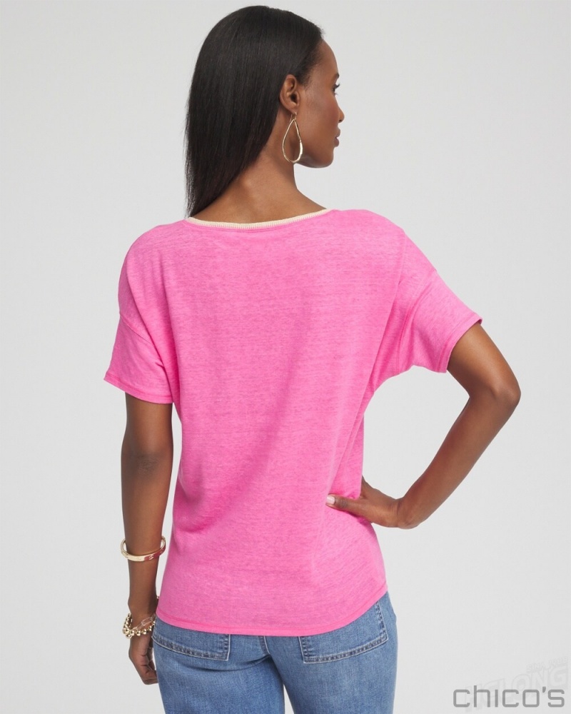 Chico's Sweater Trim Tee Tees & Tanks DELIGHTFUL PINK | 624-VRAKZG