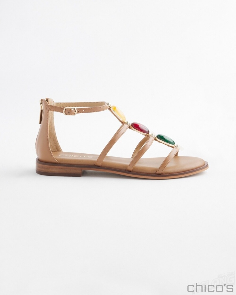 Chico's Tan Embellished Sandals Shoes Tan | 710-INKGOL