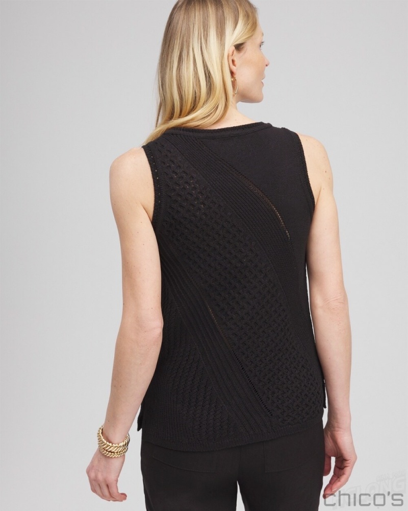 Chico's Textured Knit Tank Tees & Tanks Black | 821-AYRGTB