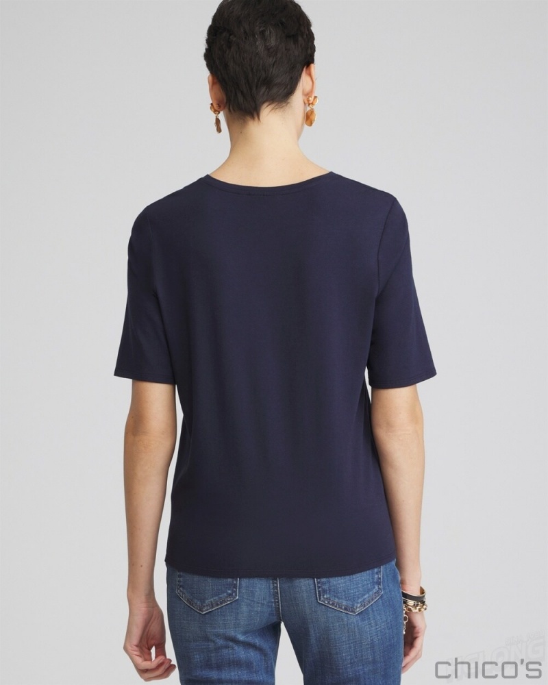 Chico's Tie-Front Top Tees & Tanks Classic Navy | 970-UXZQVA