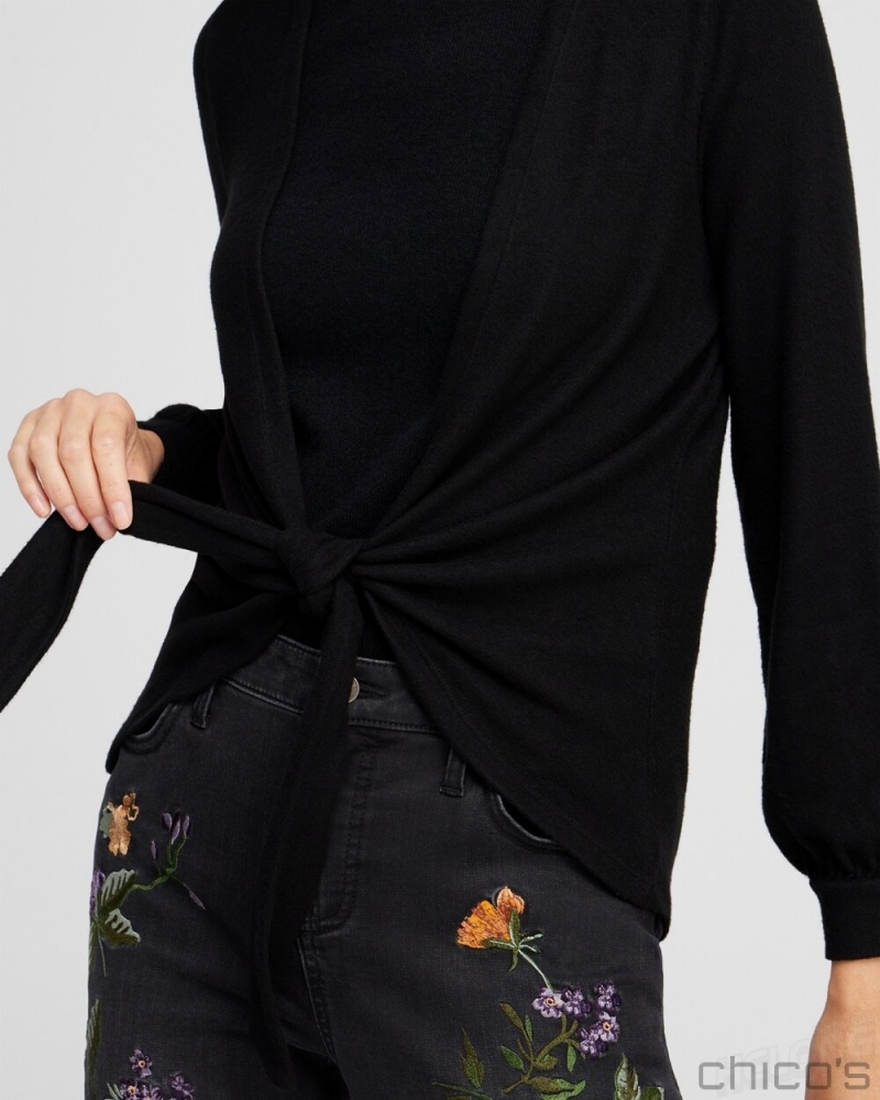 Chico's Tie Front Wrap Cardigan Tops Black | 947-IPFVYD