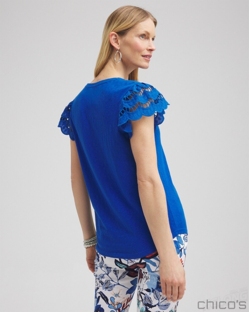 Chico's Tiered Eyelet Sleeve Top Tees & Tanks Intense Azure | 527-GAPWBE