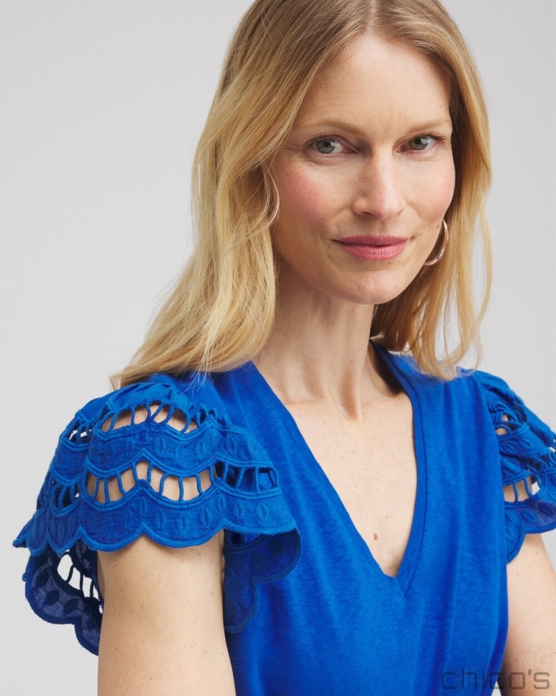 Chico's Tiered Eyelet Sleeve Top Tees & Tanks Intense Azure | 527-GAPWBE