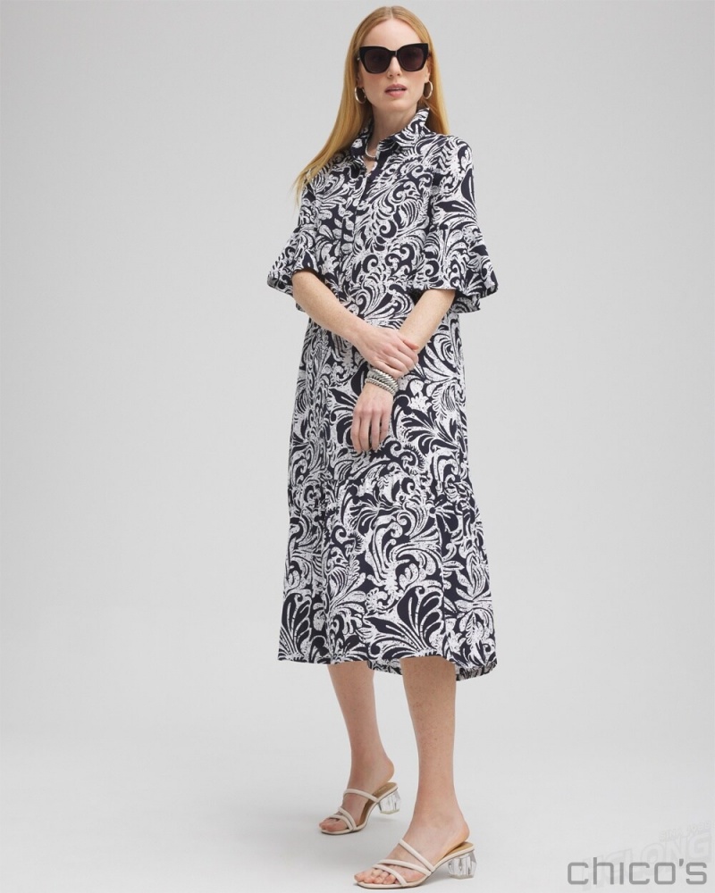 Chico's Tiered Midi Shirt Dress Dresses Alabaster | 746-CQFNRW