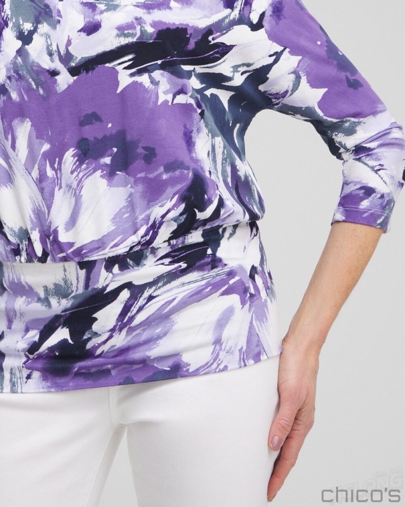 Chico's Touch of Cool Abstract Banded Hem Top Tees & Tanks Parisian Purple | 978-NYMWOP