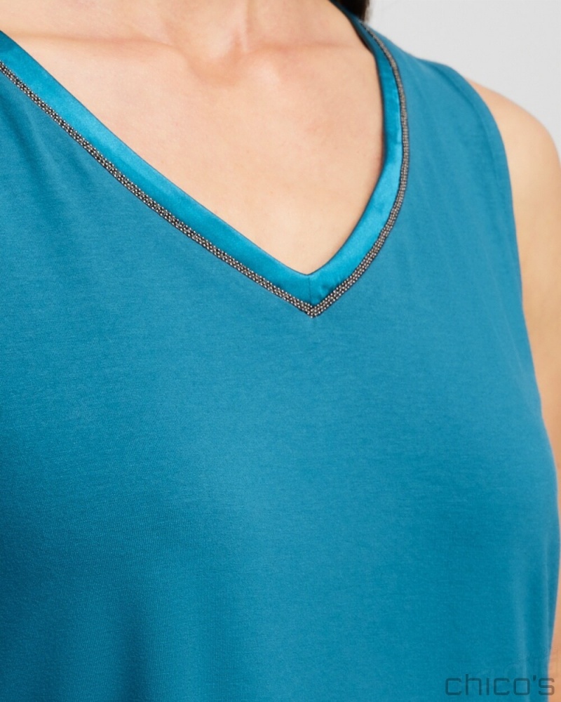 Chico's Touch of Cool Caviar Trim Tank Tees & Tanks Moonlit Teal | 245-FNSVLD