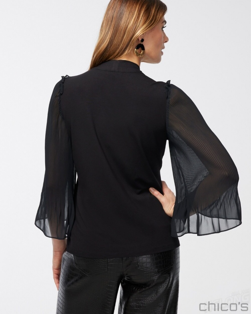 Chico's Touch of Cool Chiffon Sleeve Tee Tees & Tanks Black | 798-XQLYRD