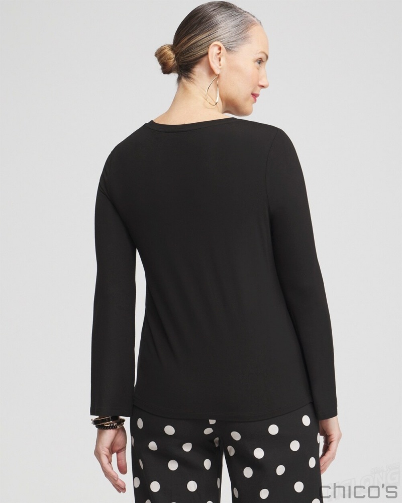 Chico's Touch of Cool Dots Flare Tee Tees & Tanks Black | 805-QOYIFU