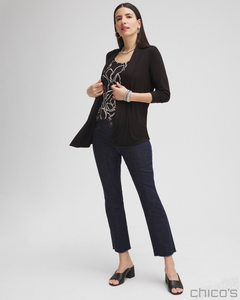 Chico's Touch of Cool Easy Cardigan Tops Black | 675-PCFJAE