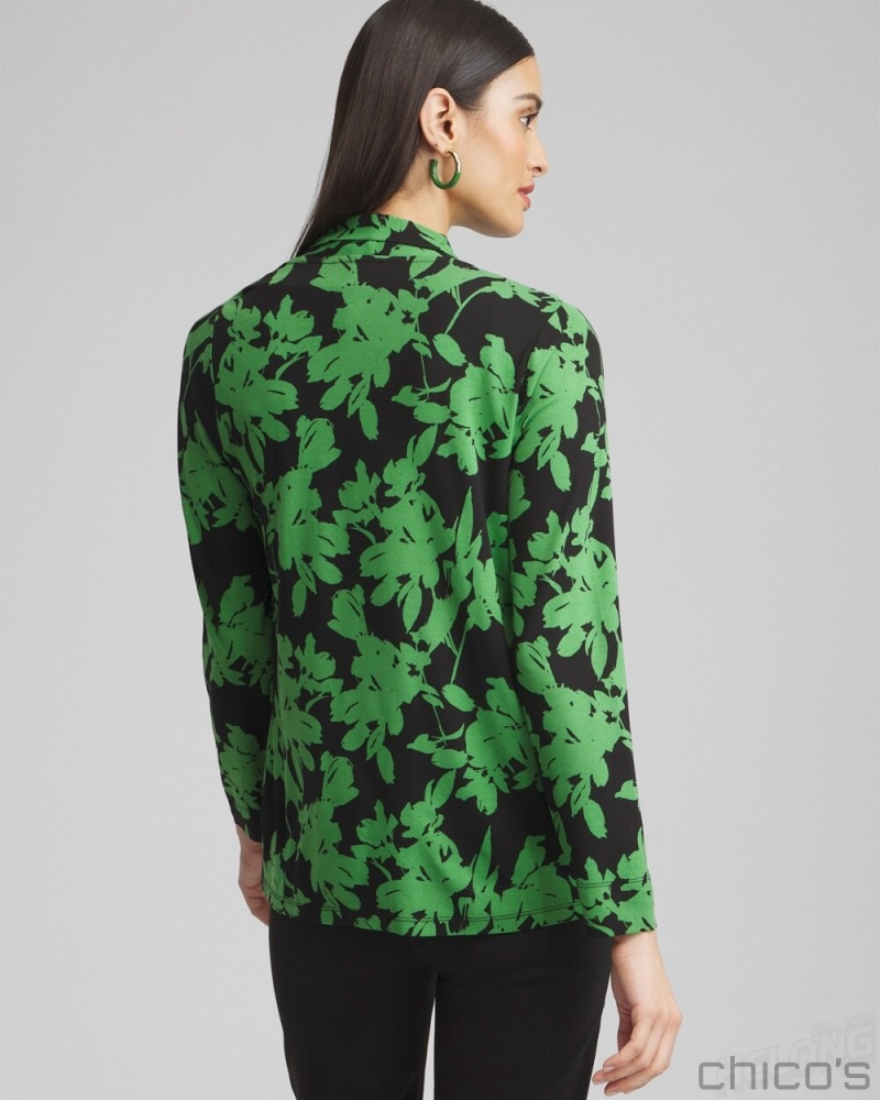 Chico's Touch of Cool Floral Easy Cardigan Tops Verdant Green | 523-LCVAMJ