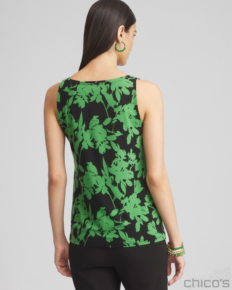 Chico's Touch of Cool Floral Polished Tank Tees & Tanks Verdant Green | 791-LEPMOZ