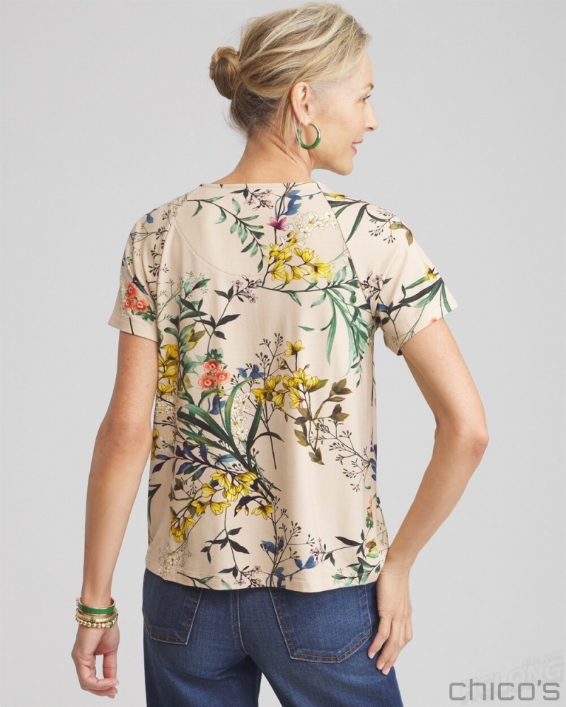 Chico's Touch of Cool Floral Smocked Top Tees & Tanks Wildflower | 034-KJPDQL