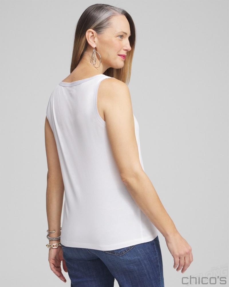 Chico's Touch of Cool Satin Trim Tank Tees & Tanks Alabaster | 802-NFOCEX