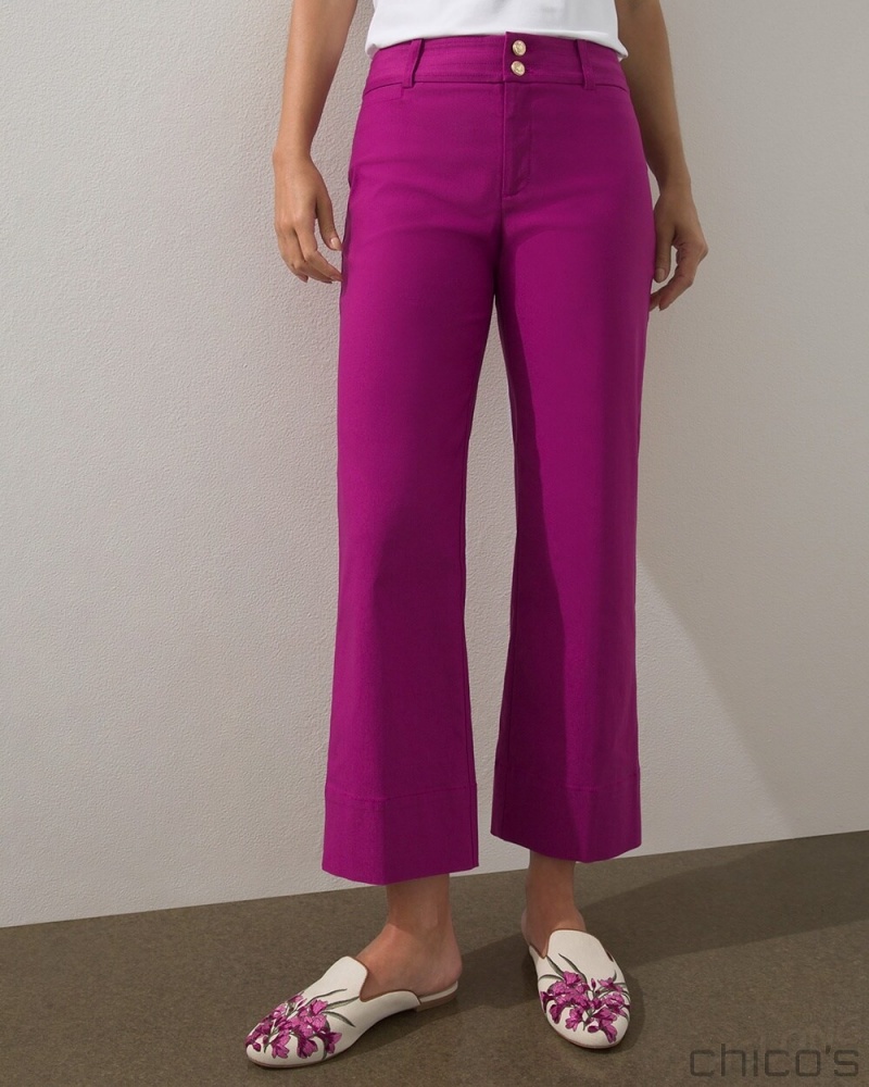 Chico\'s Trapunto Wide Leg Cropped Pants Pants Magenta Orchid | 495-QYLTDU