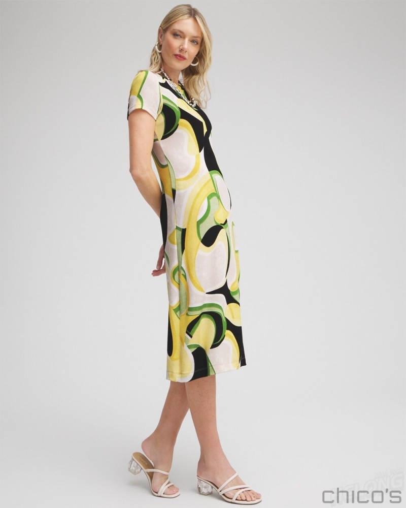 Chico's Travelers Abstract Cap Sleeve Maxi Dress Dresses Verdant Green | 729-YULNTD