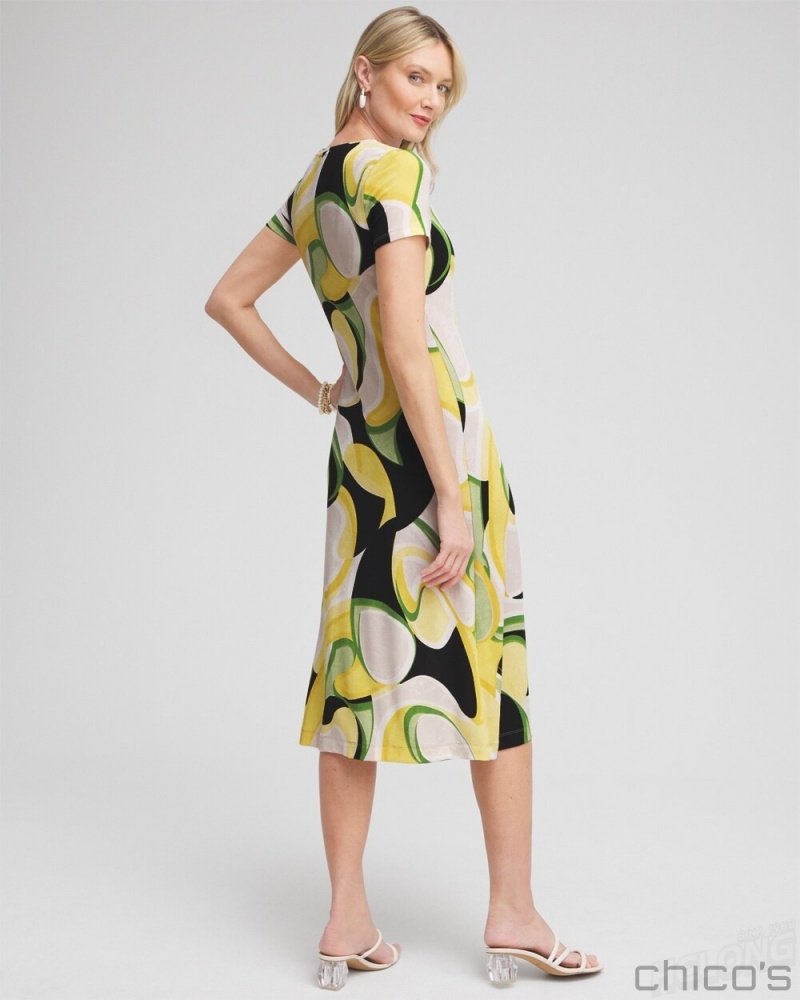 Chico's Travelers Abstract Cap Sleeve Maxi Dress Dresses Verdant Green | 729-YULNTD