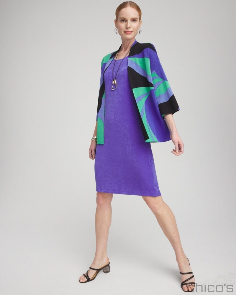 Chico's Travelers Abstract Kimono Cardigan Jackets & Coats Purple Nightshade | 081-RBEZCJ