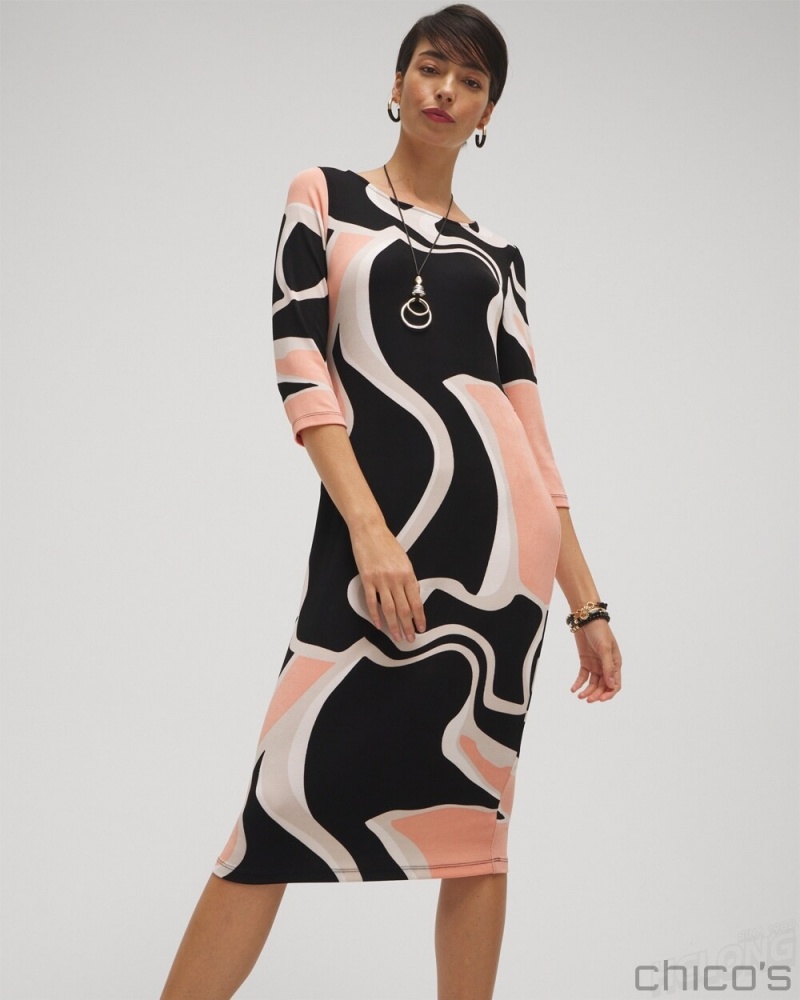 Chico's Travelers Abstract Print Classic Dress Dresses Pink Clay | 240-QSZULN