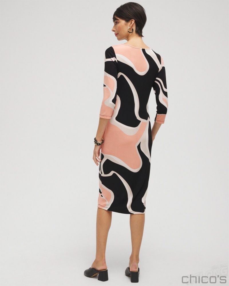 Chico's Travelers Abstract Print Classic Dress Dresses Pink Clay | 240-QSZULN