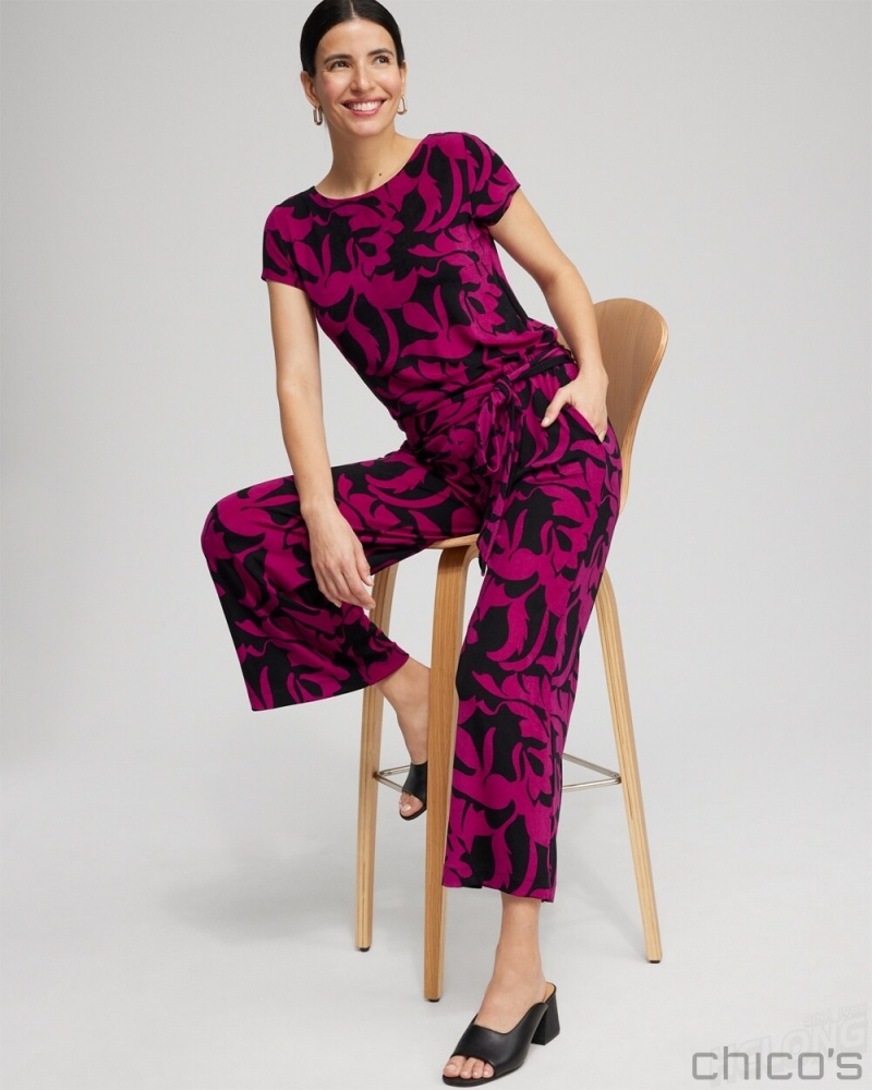 Chico's Travelers Belted Jumpsuit Dresses Fresh Plum | 946-ZQVUXW