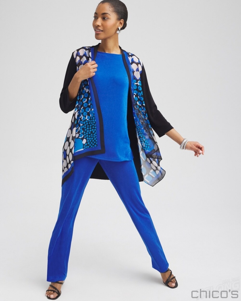 Chico's Travelers Chiffon Mix Cardigan Jackets & Coats Intense Azure | 056-XMQIAG