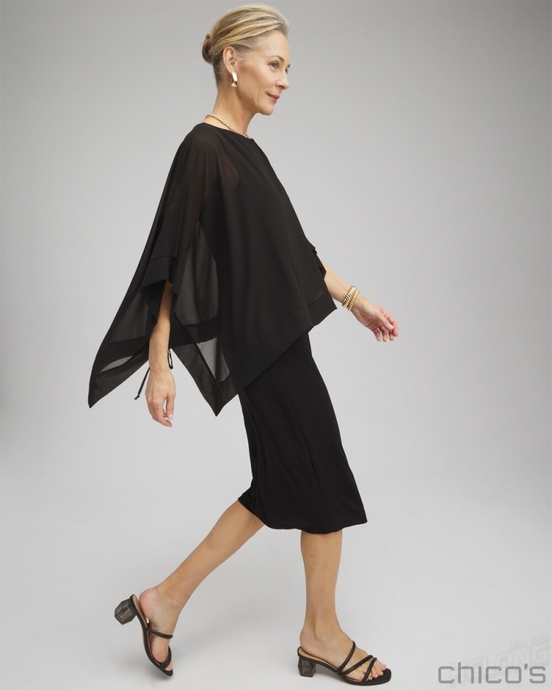 Chico's Travelers Chiffon Overlay Dress Dresses Travelers Black | 475-RSJKTH