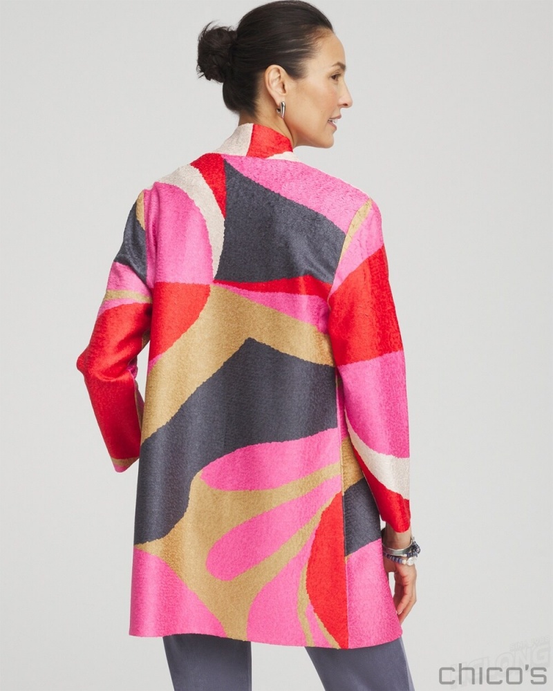 Chico's Travelers Collection Abstract Crushed Jacket Jackets & Coats Watermelon Punch | 953-JMXCBF