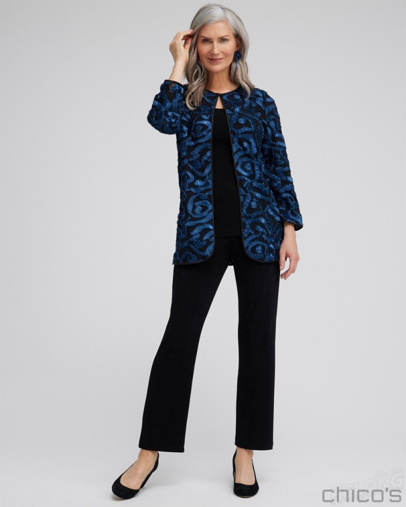 Chico's Travelers Collection Embroidered Jacket Jackets & Coats Azores Blue | 463-TUEVFA