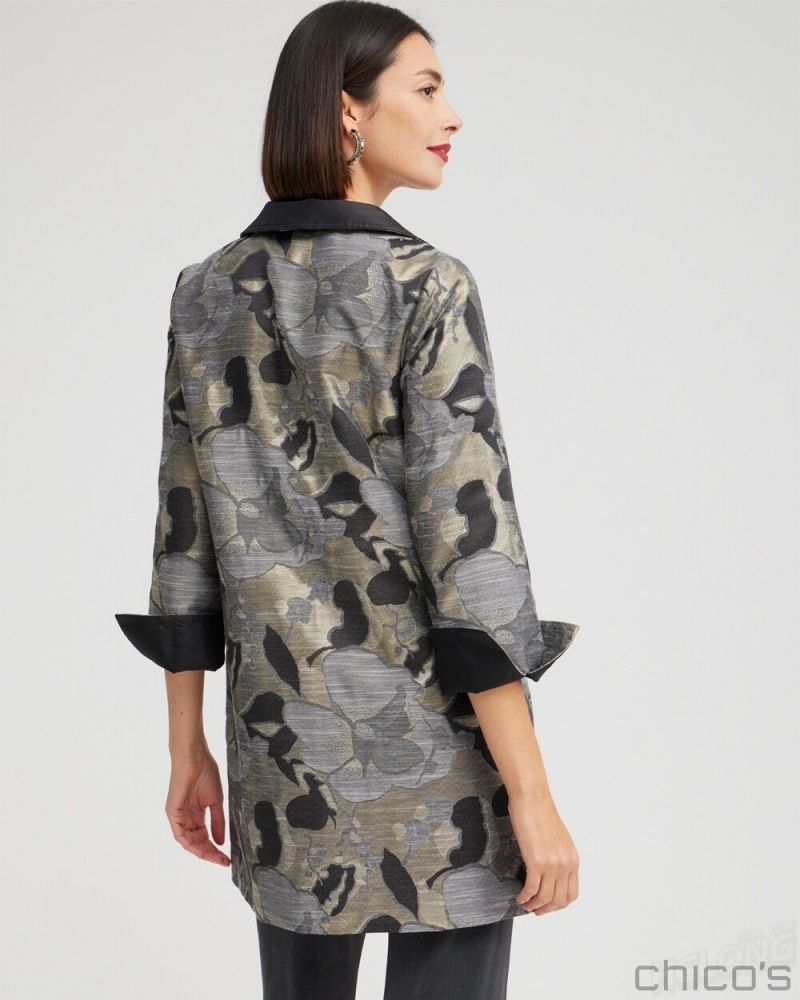 Chico's Travelers Collection Floral Jacquard Jacket Jackets & Coats Gold/Silver | 067-THDRNM