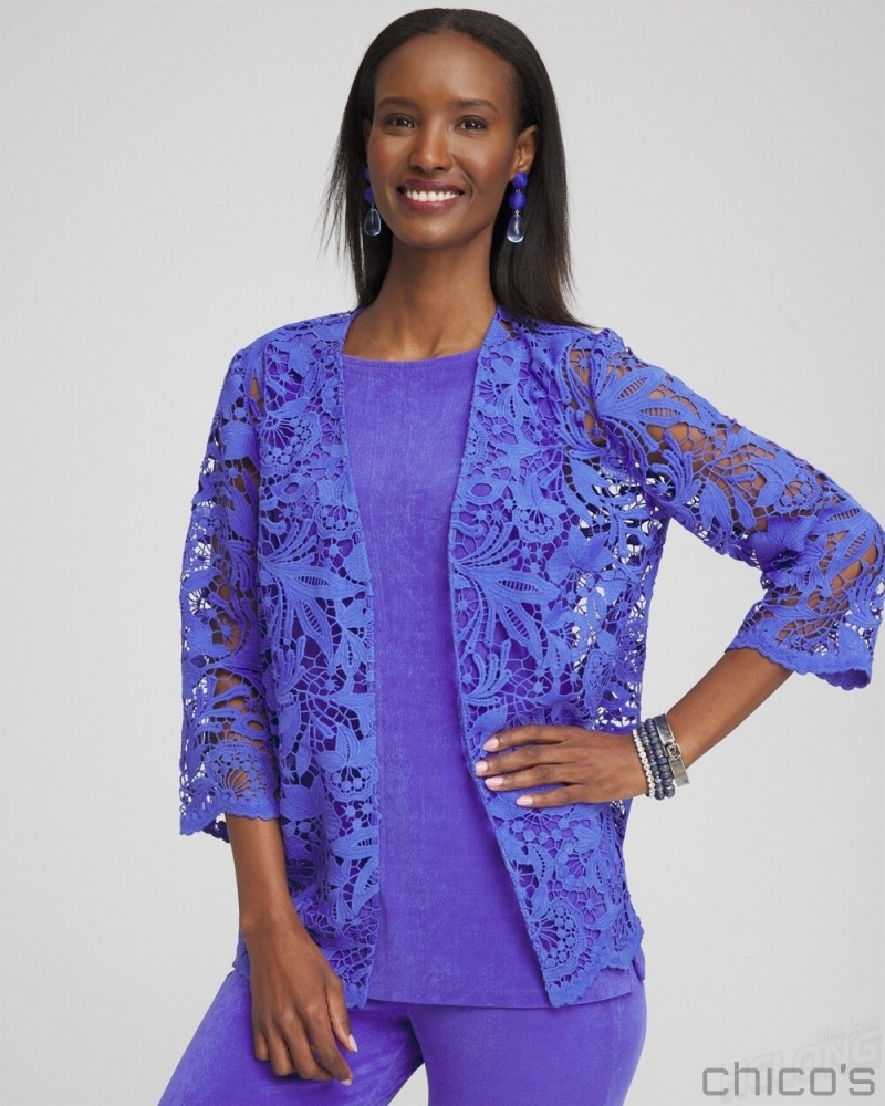 Chico's Travelers Collection Lace Jacket Jackets & Coats Purple Nightshade | 907-CLPVYB